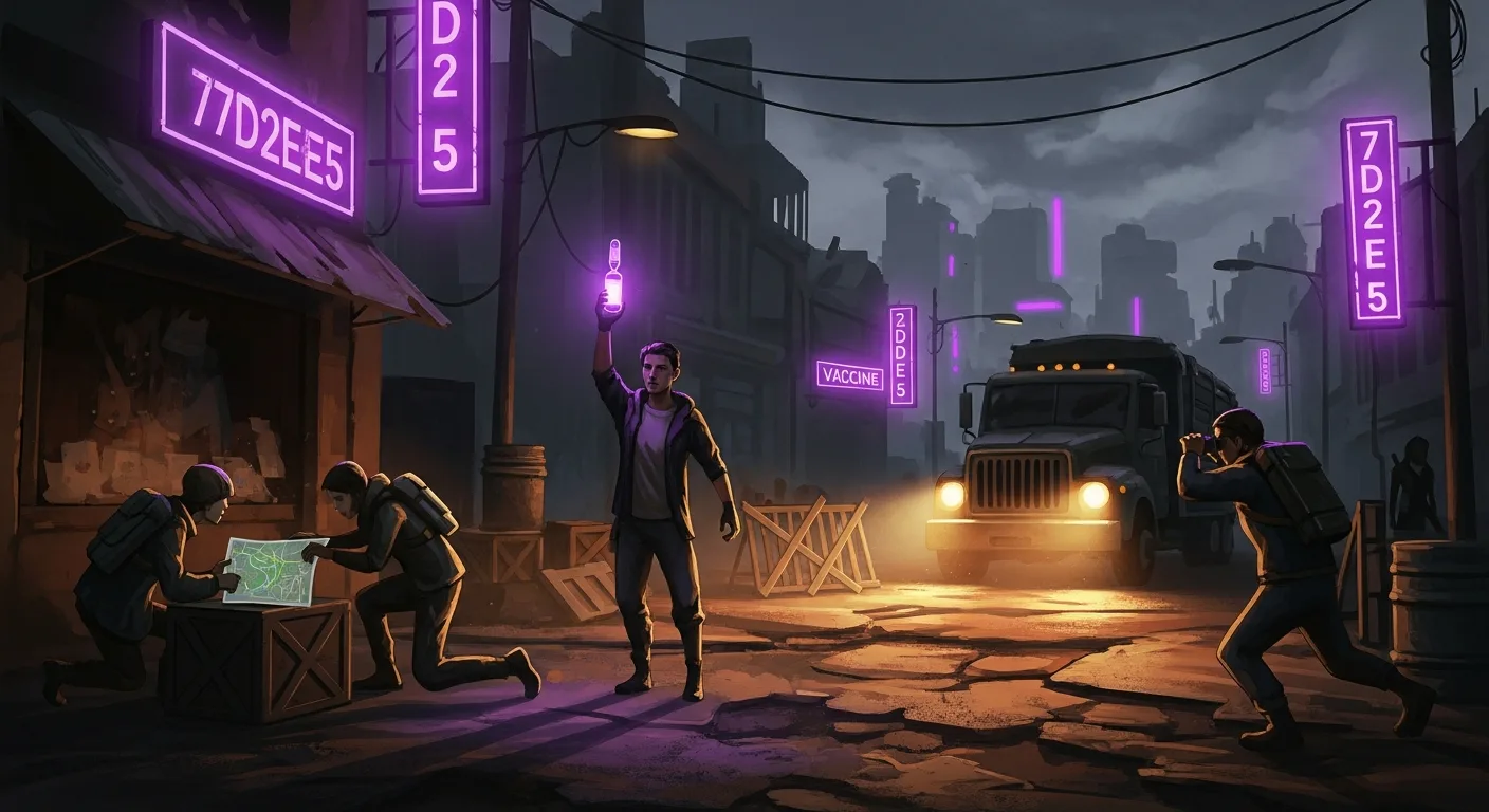 Stylized post-apocalyptic emergency-response scene from a virtual team game